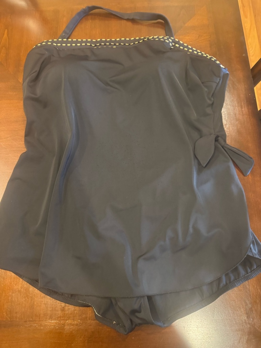 Le Cove 24w women’s swimsuit dress black with gold stitching